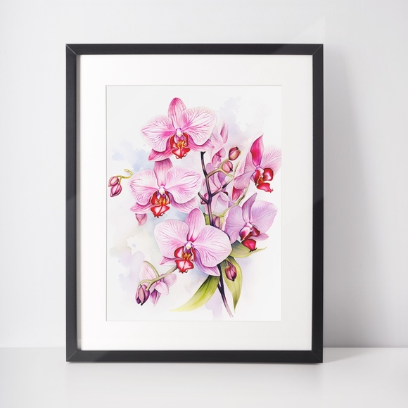 Watercolor Orchids Wall Art Illustration Print Poster Unframed - Picture 3 of 6